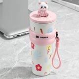 Maxbell Portable Insulated Tumbler Stainless Steel Water Bottle for Outdoor Home Car Pink with Panda