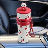 Maxbell Portable Insulated Tumbler Stainless Steel Water Bottle for Outdoor Home Car Red with Panda