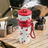Maxbell Portable Insulated Tumbler Stainless Steel Water Bottle for Outdoor Home Car Red with Panda
