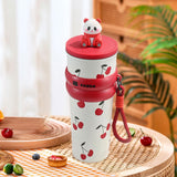 Maxbell Portable Insulated Tumbler Stainless Steel Water Bottle for Outdoor Home Car Red with Panda