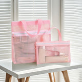 Maxbell Mesh Shower Tote Portable Bath Organizer with Zipper for Dorm College Summer Pink