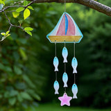 Maxbell Glass Sea Wind Chime Windbell Outdoor Housewarming Hanging Windchime Pendant Boat 18.2x62.5cm