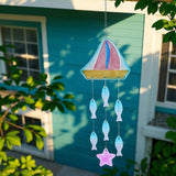 Maxbell Glass Sea Wind Chime Windbell Outdoor Housewarming Hanging Windchime Pendant Boat 18.2x62.5cm