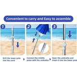 6ft Beach Umbrella with Sand Anchor Patio Parasol for Backyard Camping Patio