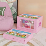 Maxbell Foldable Storage Box 20L Cartoon Folding Container for Home Bedroom Home Use Pink Clear