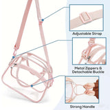 Maxbell Transparent Shoulder Bag PVC Waterproof Handbag for Outdoor Workplace Hiking Pink