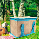 Maxbell Insulated Food Delivery Bag Adults Grocery Tote for Travel Restaurant Office Khaki Blue