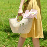 Maxbell Shower Caddy Basket with Handles Multipurpose Dorm Camp Dorm Shower Tote Bag Beige L