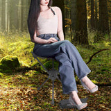 Maxbell Folding Tripod Stool Rotating Foldable Camping Stool Chair for Beach Camping Black