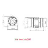 4x 12V 3" In-Line Bilge Blower Fan Marine RV Cabin Engine Ventilation 145CFM