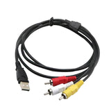 1.5m/5ft USB A Male to 3 RCA Male AV A/V TV Camcorder Adapter Cord Cable for Vidio TV & Video