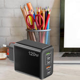 Maxbell USB C Charging USB Power Adapter Compact 120W for Multiple Devices Smartphone Black