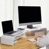 Maxbell Double Monitor Stand for Desk Multipurpose Sturdy Monitor Riser with Storage White