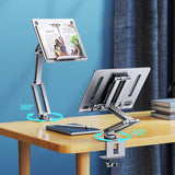 Maxbell Tablet Stand Desktop Clamp Mount with Screw Locking  Silvery 2 Arms