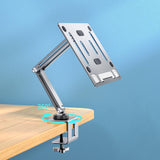 Maxbell Tablet Stand Desktop Clamp Mount with Screw Locking  Silvery 2 Arms