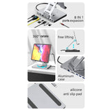 Maxbell Docking Station Aluminium Alloy Holder for Phone Electronic Equipment Office 8 in 1 Rotate