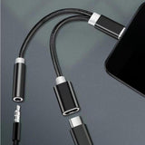 Maxbell USB C to 3.5mm Jack Headphone Charger Adapter Voice Charging Cable Converter Black