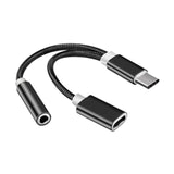 Maxbell USB C to 3.5mm Jack Headphone Charger Adapter Voice Charging Cable Converter Black