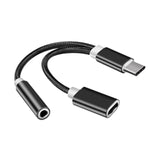 Maxbell USB C to 3.5mm Jack Headphone Charger Adapter Voice Charging Cable Converter Black