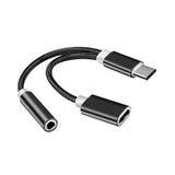 Maxbell USB C to 3.5mm Jack Headphone Charger Adapter Voice Charging Cable Converter Black