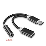 Maxbell USB C to 3.5mm Jack Headphone Charger Adapter Voice Charging Cable Converter Black