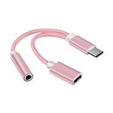 Maxbell USB C to 3.5mm Jack Headphone Charger Adapter Voice Charging Cable Converter Pink