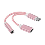 Maxbell USB C to 3.5mm Jack Headphone Charger Adapter Voice Charging Cable Converter Pink