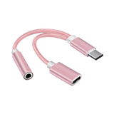 Maxbell USB C to 3.5mm Jack Headphone Charger Adapter Voice Charging Cable Converter Pink