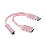 Maxbell USB C to 3.5mm Jack Headphone Charger Adapter Voice Charging Cable Converter Pink