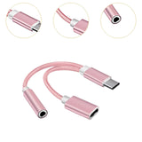 Maxbell USB C to 3.5mm Jack Headphone Charger Adapter Voice Charging Cable Converter Pink