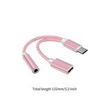 Maxbell USB C to 3.5mm Jack Headphone Charger Adapter Voice Charging Cable Converter Pink