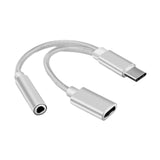 Maxbell USB C to 3.5mm Jack Headphone Charger Adapter Voice Charging Cable Converter Silver