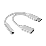 Maxbell USB C to 3.5mm Jack Headphone Charger Adapter Voice Charging Cable Converter Silver