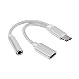 Maxbell USB C to 3.5mm Jack Headphone Charger Adapter Voice Charging Cable Converter Silver