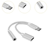 Maxbell USB C to 3.5mm Jack Headphone Charger Adapter Voice Charging Cable Converter Silver