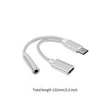 Maxbell USB C to 3.5mm Jack Headphone Charger Adapter Voice Charging Cable Converter Silver