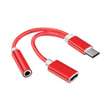 Maxbell USB C to 3.5mm Jack Headphone Charger Adapter Voice Charging Cable Converter Red