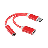 Maxbell USB C to 3.5mm Jack Headphone Charger Adapter Voice Charging Cable Converter Red