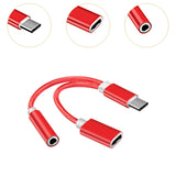 Maxbell USB C to 3.5mm Jack Headphone Charger Adapter Voice Charging Cable Converter Red