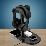 Maxbell 3 in 1 Charging Station Glasses Hanger Black for Office Game Room Bedroom