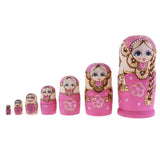 Maxbell 7PCS Beautifully Handmade Wooden Russia Nesting Wishing Doll Matryoshka Pink - Aladdin Shoppers