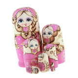 Maxbell 7PCS Beautifully Handmade Wooden Russia Nesting Wishing Doll Matryoshka Pink - Aladdin Shoppers