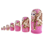 Maxbell 7PCS Beautifully Handmade Wooden Russia Nesting Wishing Doll Matryoshka Pink - Aladdin Shoppers