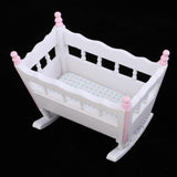 Mini Wooden Cradle Rocking Bed For 1/12 Dollhouse Baby Room Bedroom Decor