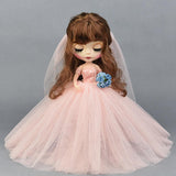 Maxbell Fashion Strapless Wedding Dress Princess Skirt for 1/6 Doll Accs Pink