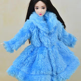 Maxbell Fashion Long Plush Coat Waisted Blue Casual Outfits for 1/6 Doll DIY Accessory - Aladdin Shoppers