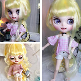 Maxbell Doll Wig Golden Long Curly Hair With Head Scalp Shell Kit For 12inch Blythe