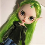 Maxbell Long Curly Wig with Head Scalp Shell for 1/6 Blythe Doll DIY Accs Green
