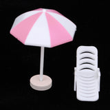 Maxbell 5 Set Miniature Deck Chair Beach Umbrella Dollhouse Colorful Scenes Decor / Photography Props - Aladdin Shoppers