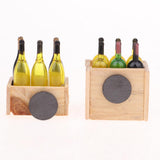 Miniature Wine Juice Bottles Cup Wood Rack 1/12 Dollhouse Drink Model 3 Sets